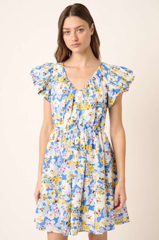 Mittoshop Floral V-Neck Cap Sleeve Mini Dress for Women - Love Salve